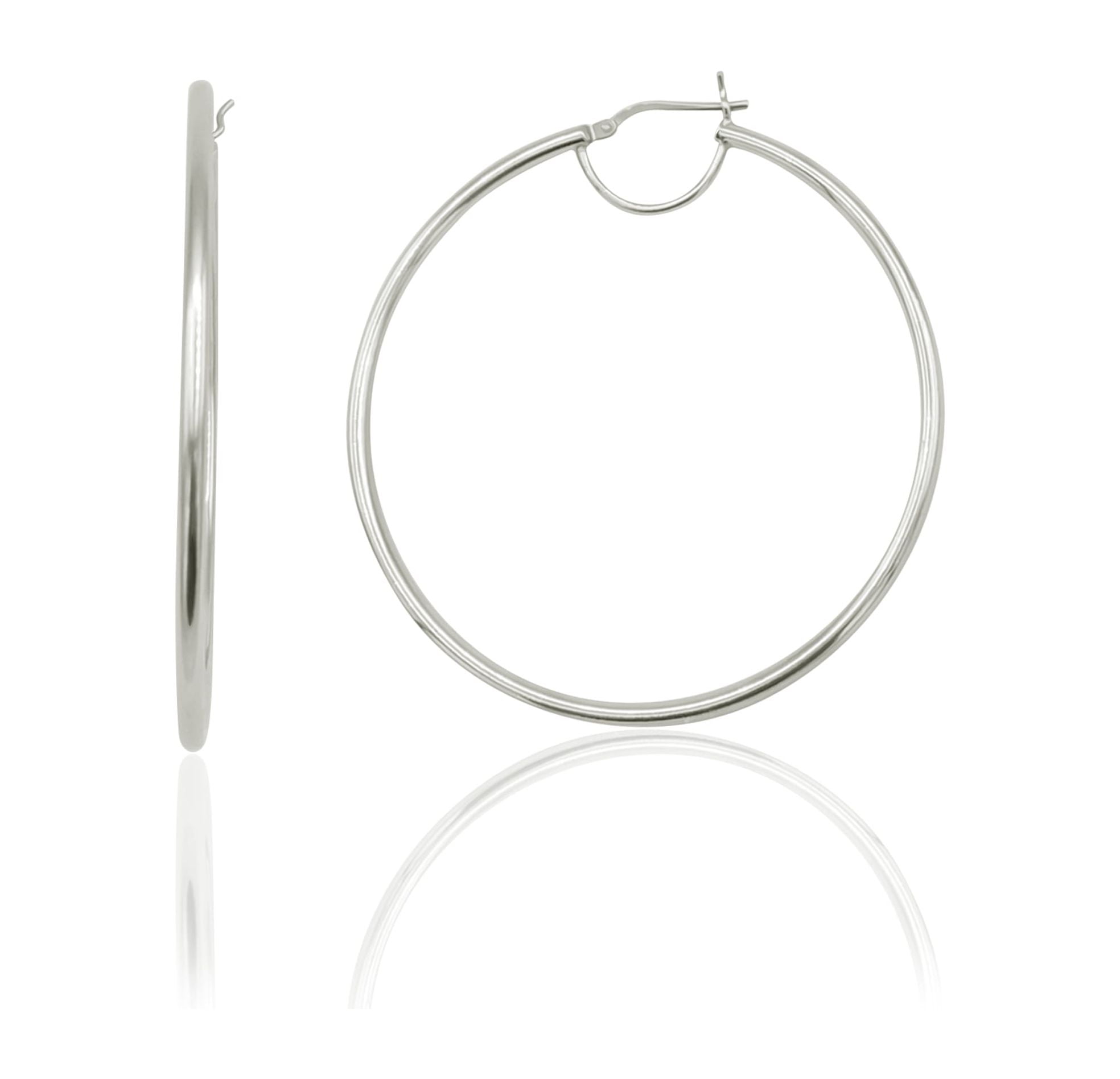 Brilliance Fine Jewelry Rhodium Plated Sterling Silver Polished Round Women's Hoop