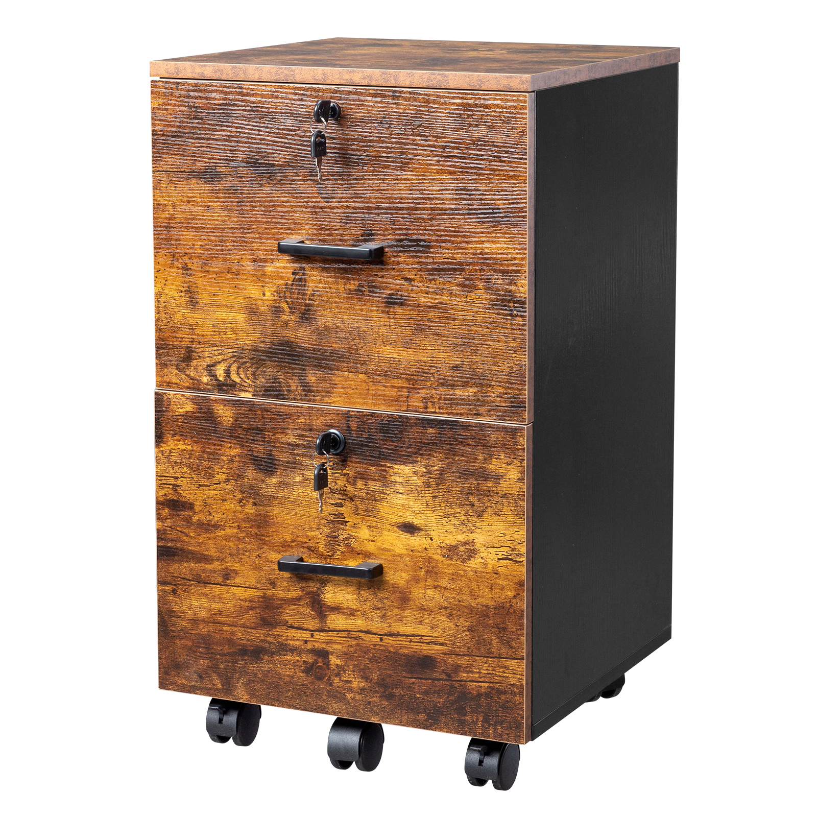 Ktaxon Mobile File Cabinet with Lockable 2-Drawer, Rolling Wood Filing Cabinet, Printer Stand, for A4&Letter-Size, Brown & Black