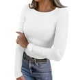 thumbnail image 2 of Chemise à Manches Longues Doublée en Polaire Thermique pour Femmes, Col Rond en Velours Double Face, Couche de Base pour Automne Hiver, Confort Chaud, Blanc P, 2 of 7