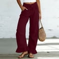 thumbnail image 2 of hlysgo Wide Leg Linen Pants for Women High Waisted Ruffle Hem Palazzo Pants Boho Summer Casual Loose Flowy Pant Trousers with Pockets Wine,2xL, 2 of 5