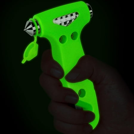 6-in-1 Car Safety Hammer (Glow-in-Dark), Emergency Escape Tool with Window Breaker and Seat Belt Cutter for First Responders and Roadside Safety Kits, Life-Saving Hammer Gift for Family