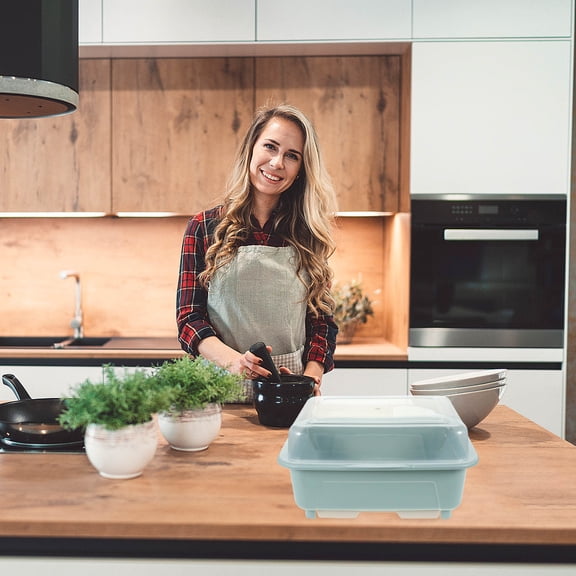 WHAMVOX  Dish Drainer Drainers Kitchen Cupboard with Lid Rack Holder Tableware Organizer