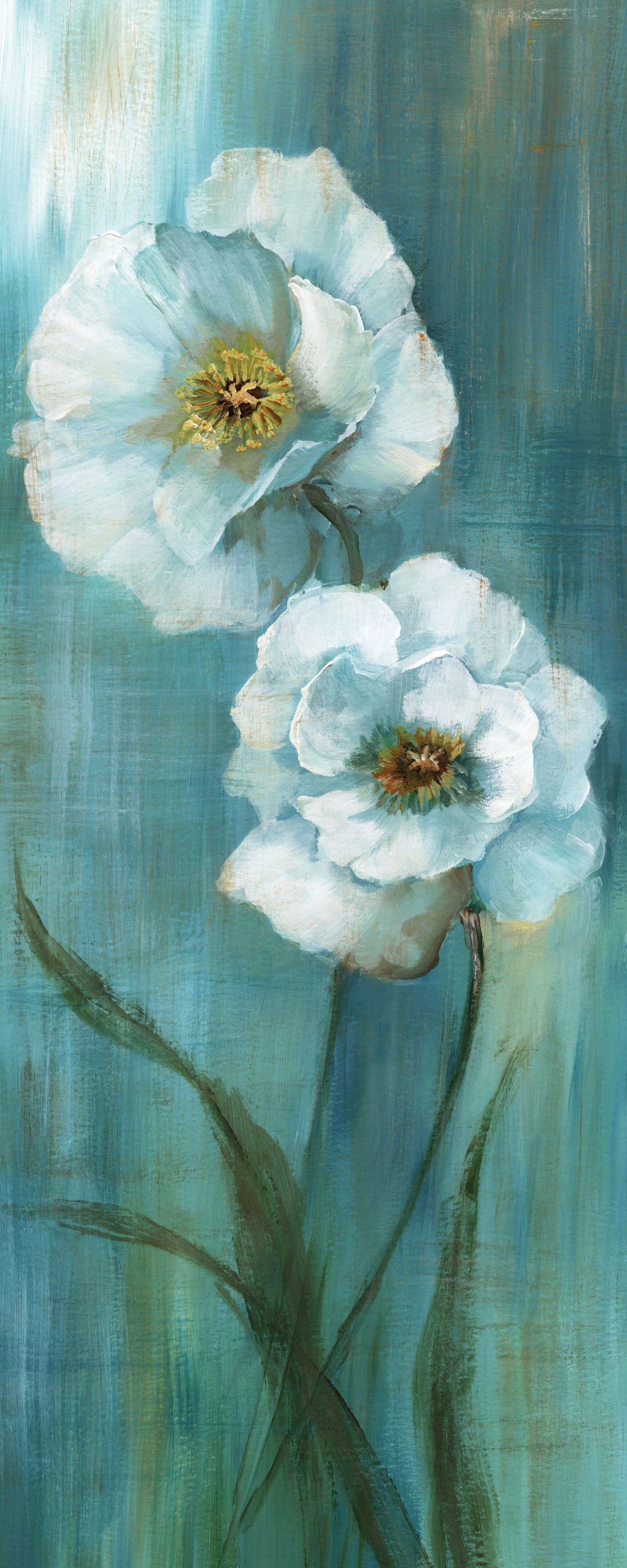 Forest Blossoms 7.5'' x 19.5'' Green-White Canvas Wall Art Print, by Prinz (Set of 2)