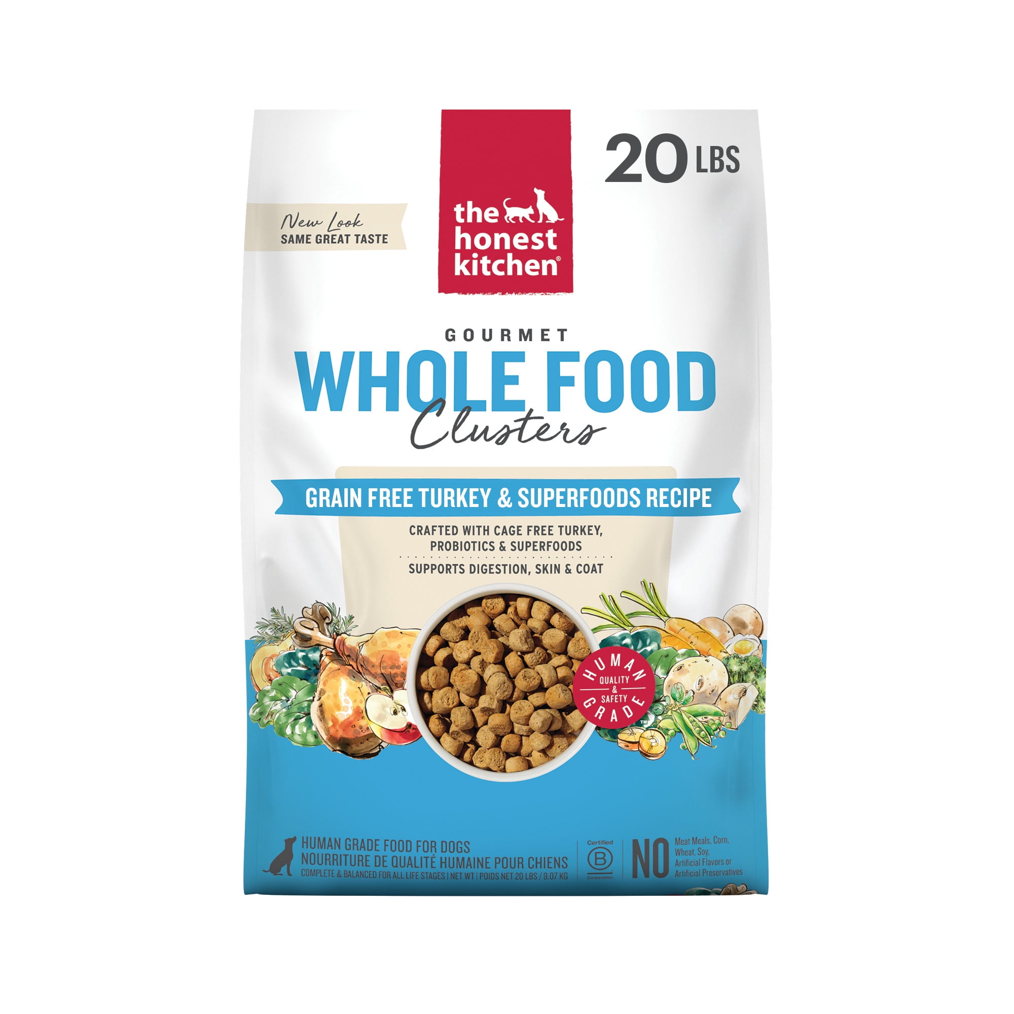 The Honest Kitchen Grain Free Turkey & Superfoods Whole Food Clusters, Human Grade Dry Dog Food, Vet-Crafted Nutritional Support for Skin, Coat, Digestion & Overall Wellness, 20 lb Bag