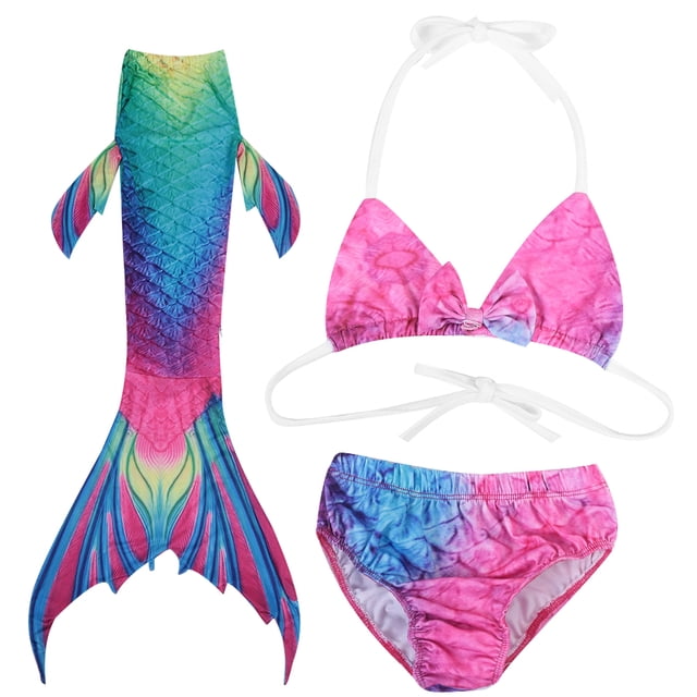 Conjunto de bikini de traje de baño para niñas de 3 piezas con trajes de baño de sirvienta de mar con cola de pez (200)