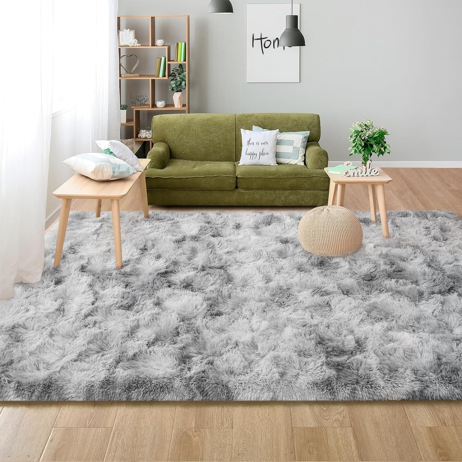 Debonair Super Soft Shaggy Rugs Fluffy Carpets 2x3 Feet Indoor Modern Plush Area Rugs for Living Room Bedroom Home Decor Upgrade Anti-Skid Rectangular Fuzzy Rug, Light Grey