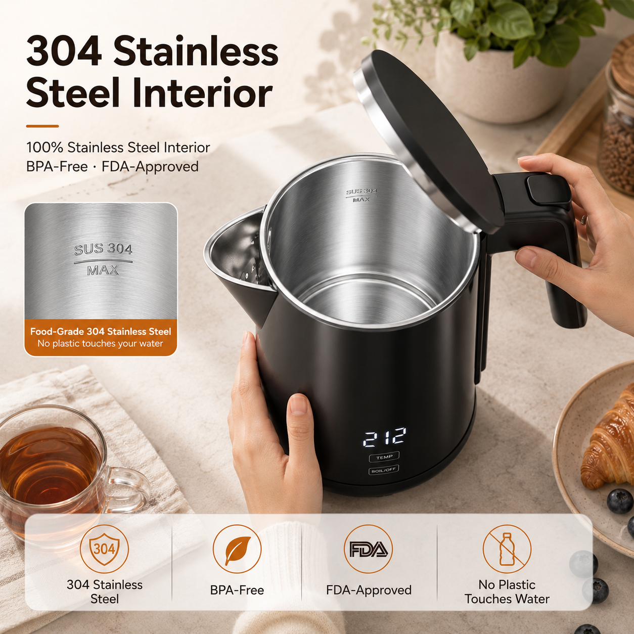Amumu Electric Kettle 1L with Temperature Presets, Black photo 6
