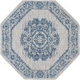 thumbnail image 1 of Unique Loom Outdoor Traditional Medallion Rug 5' 3 x 5' 3 Octagon Blue/Ivory, 1 of 1