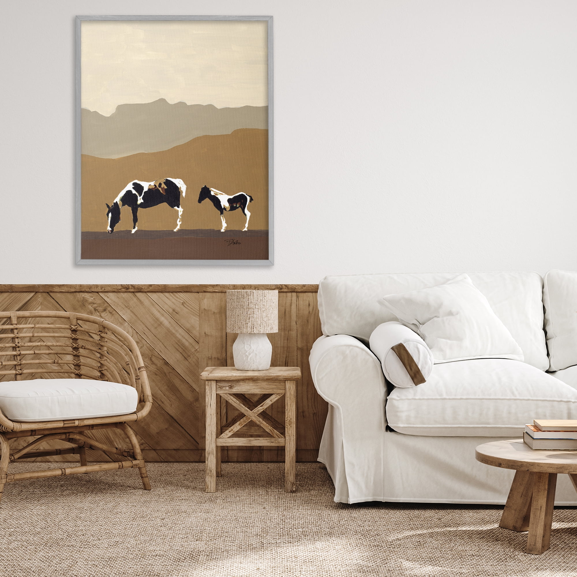 Stupell Industries Modern Mountains Horses Gray Framed Giclee Art, design by Patricia Pinto
