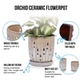thumbnail image 6 of mdj pottery Set of 2 Ceramic Orchid Pots, 7.48 + 5.51 Inch Plant Pots with Drainage Holes and Saucer for Repotting, Hollow-Out Planter for Plant Indoor/Outdoor (Beige), 6 of 8