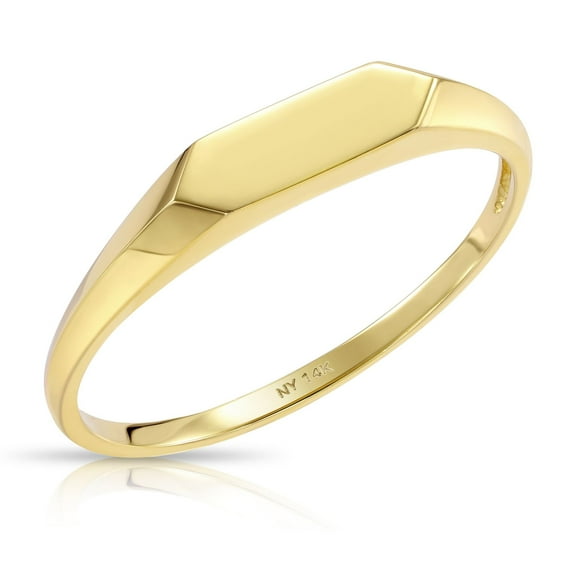 Tilo Jewelry 14K Yellow Gold Dainty Slim Thin Signet Band Ring | Size 5 | Minimalist Everyday Ring for Women & Unisex