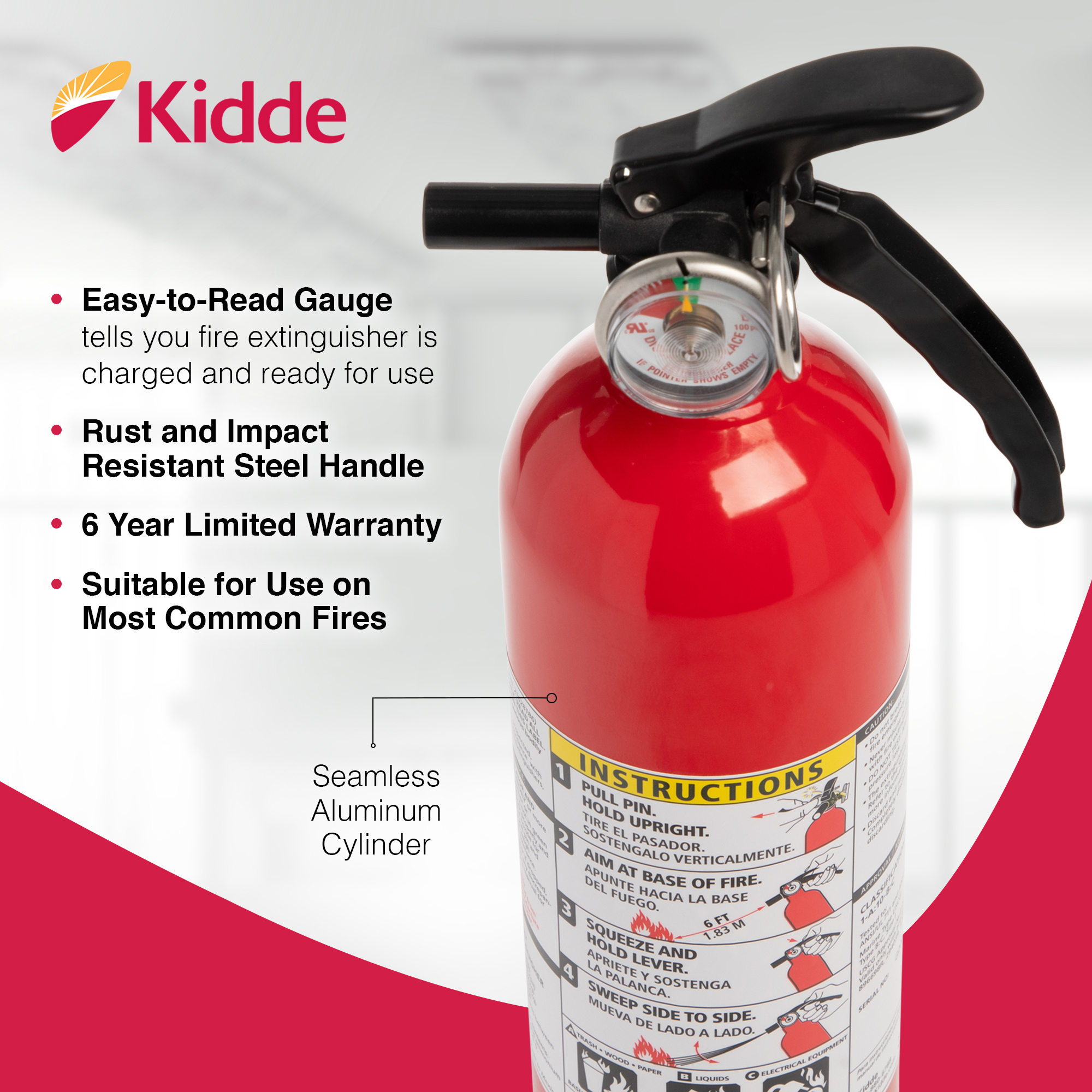 Kidde Multipurpose Home Fire Extinguisher, UL Rated 1-A:10-B:C, Model KD82-110ABC - image 3 of 8