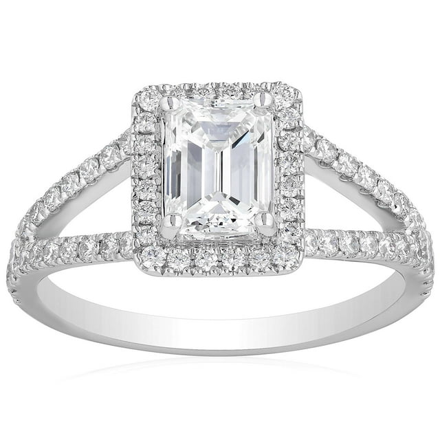 1.50 CT. T.W. Emerald Cut Halo Diamond Ring in 18K Gold