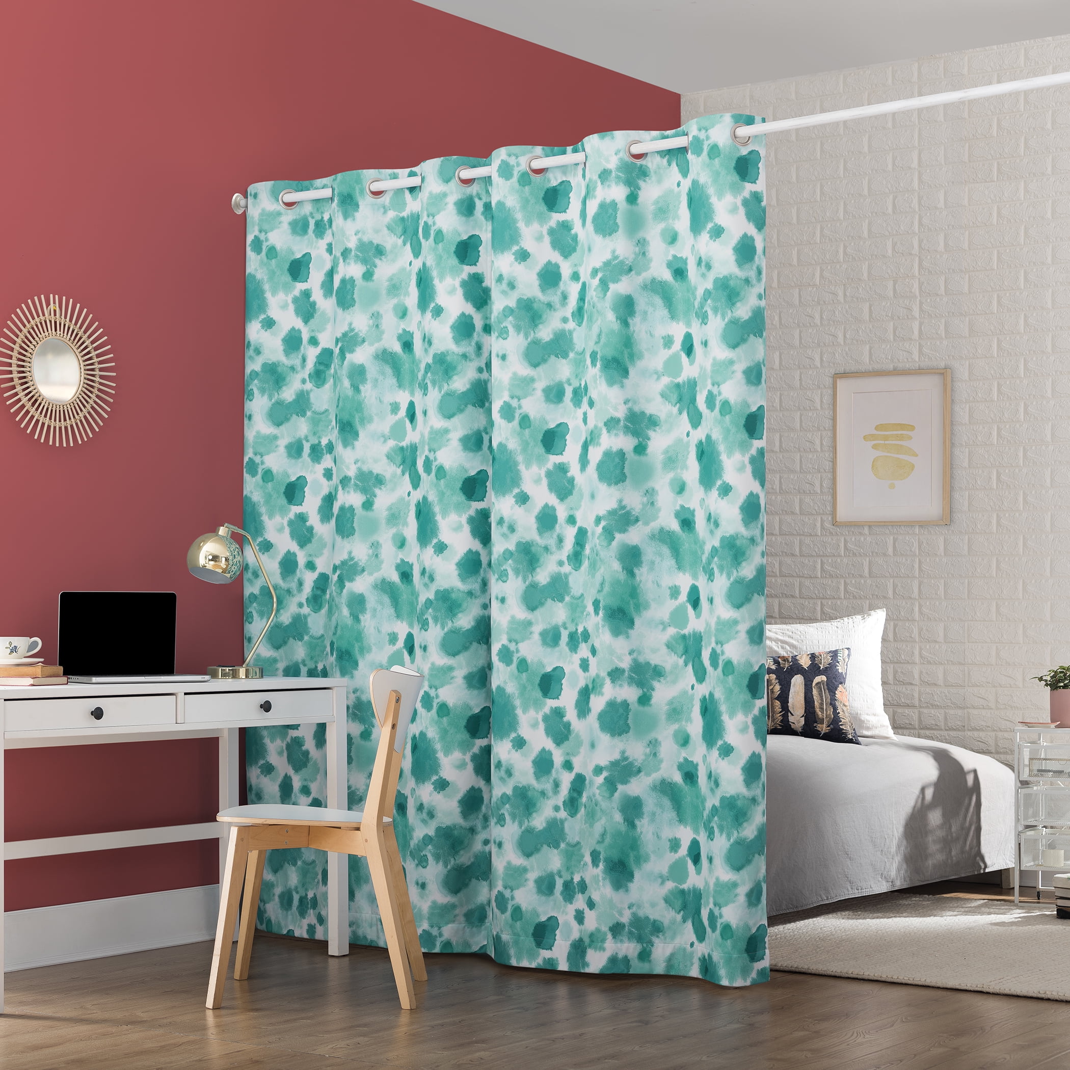 Sun Zero Tie Dye Print 100% Blackout Grommet Single Curtain Panel, 40" x 84" in Surf Blue