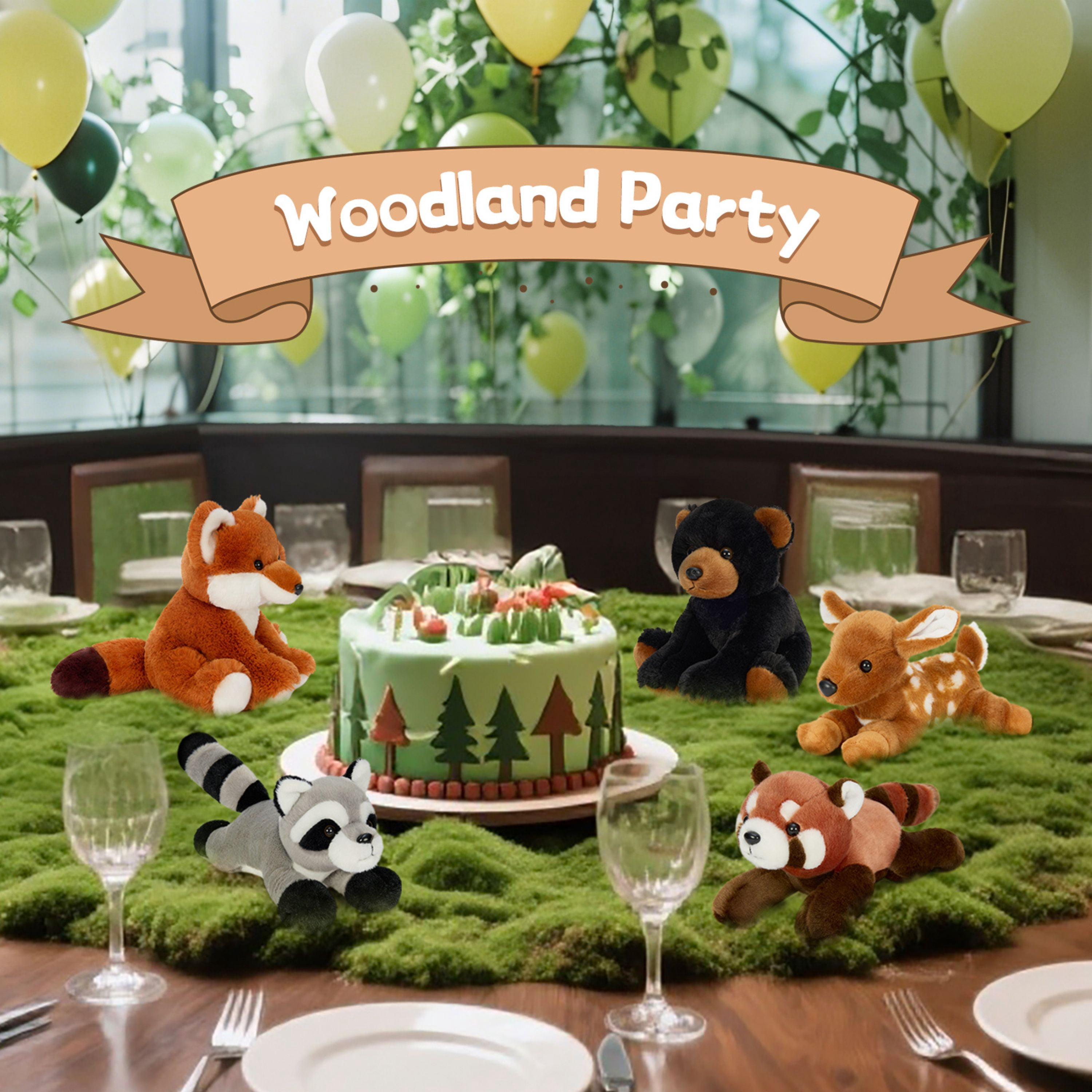 Muiteiur 5 Pieces Woodland Stuffed Animals Bulk Stuffed Animals Plush Toy(Bear/Fox/Sika Deer/Raccoon/Red Panda)