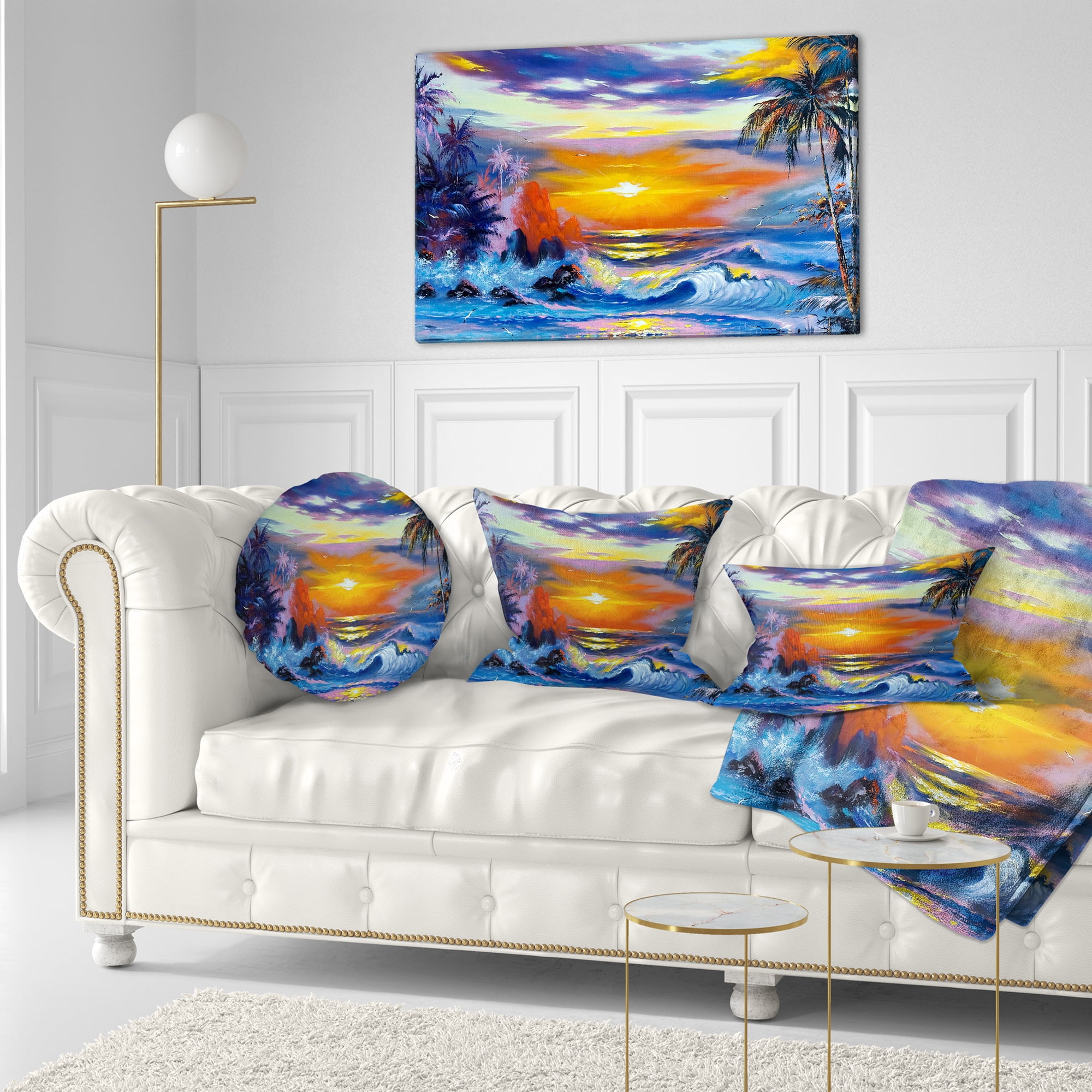Designart Sea in the Evening - Landscape Printed Throw Pillow - 12x20