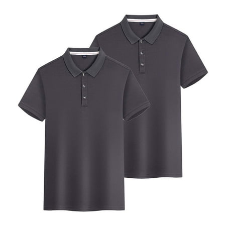 Pack of 2 Polos Shirts for Women Short Sleeve Casual Plus Size Golf Blouses Button Collar School Uniform Sport Workout Tops Gray M