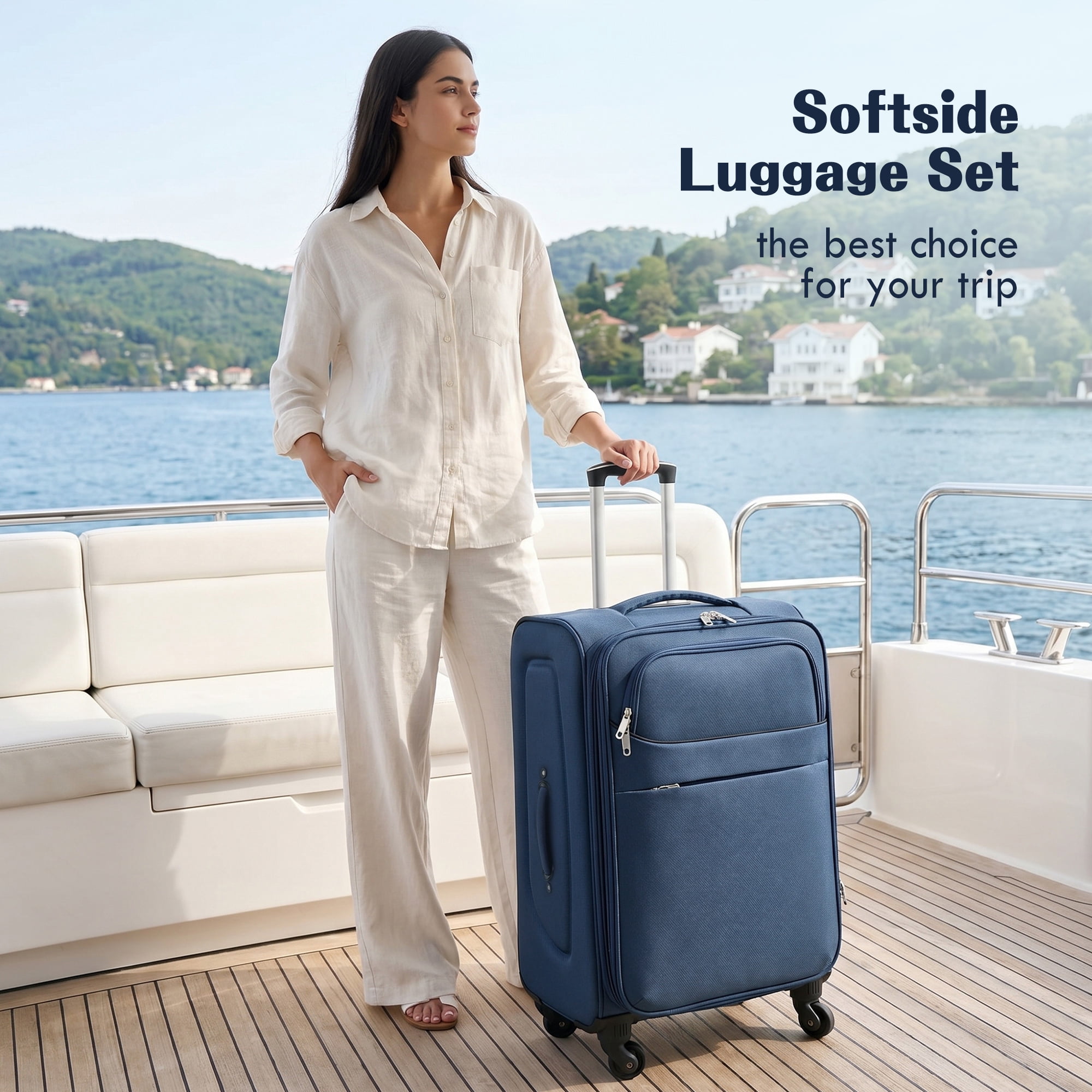 Euroco 4 Piece Softside Luggage Set, Expandable Suitcase Set with TSA Lock and Spinner Wheels, Lightweight Durable Suitcase for Men Women Travel(18"/22"/26"/30") ,Deep Blue