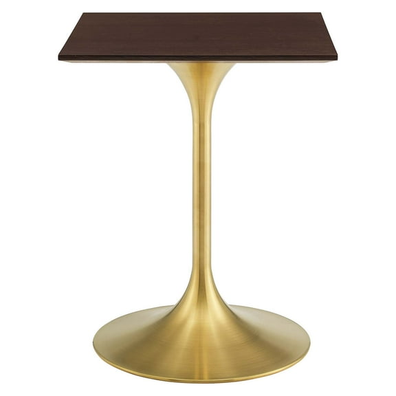 Dining Table, Square, Wood, Gold Dark Brown Brown Walnut, Modern Contemporary Urban Design, Kitchen Room Cafe Bistro Restaurant Hospitality