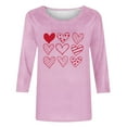 thumbnail image 4 of BLTIBY Womens Valentines Day Shirts Love Heart Print 3/4 Sleeve Crew Neck T-shirt Holiday Loose Casual Pullover Tops Pink M, 4 of 5