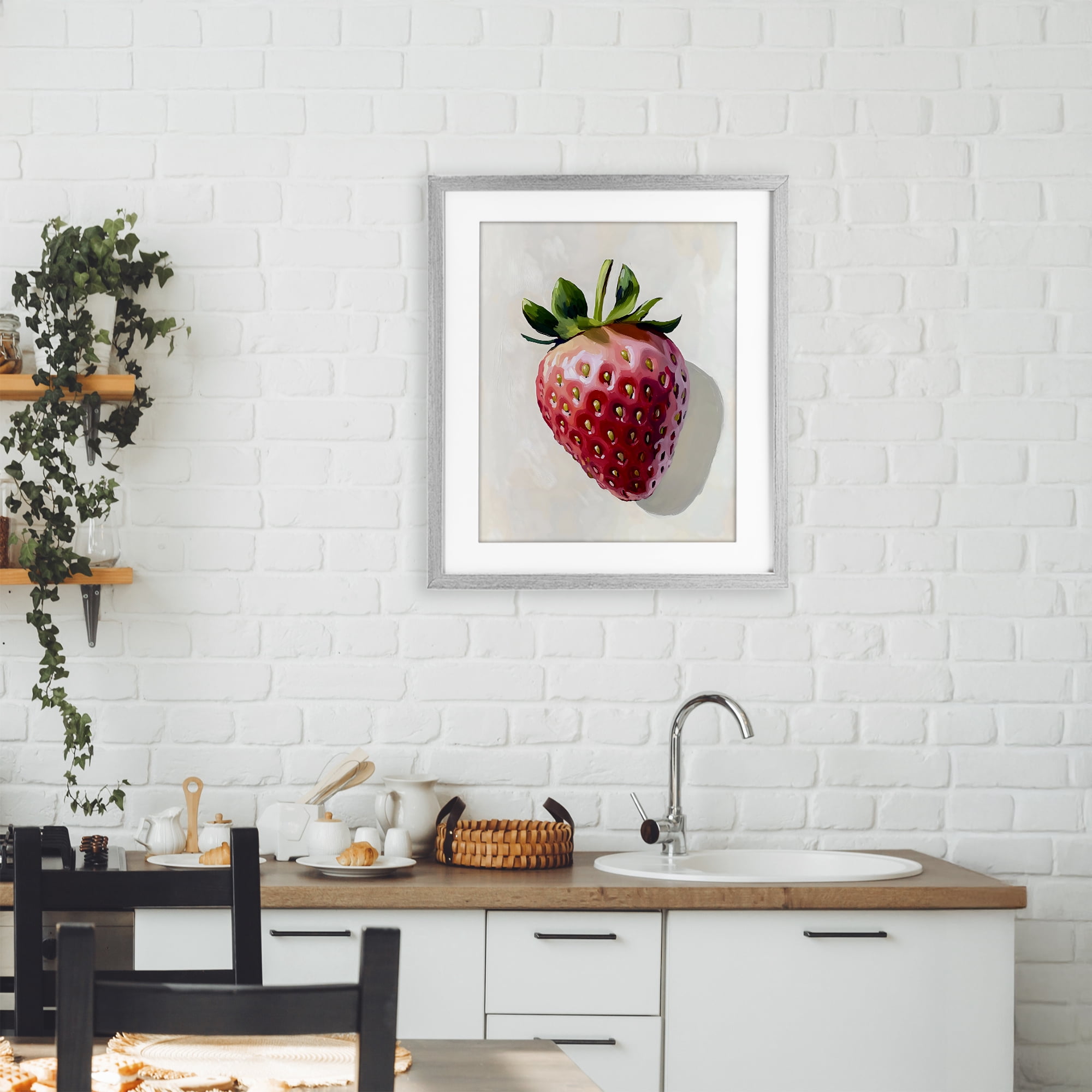 Stupell Industries Juicy Shine Strawberry Gray Framed Print Under Glass, design by The Prints Vibe