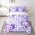 thumbnail image 2 of Castle Fairy Cartoon Flowers Axolotl Bedding Comforter Set,Plaid Grid King Bedding Sets, 2 of 8
