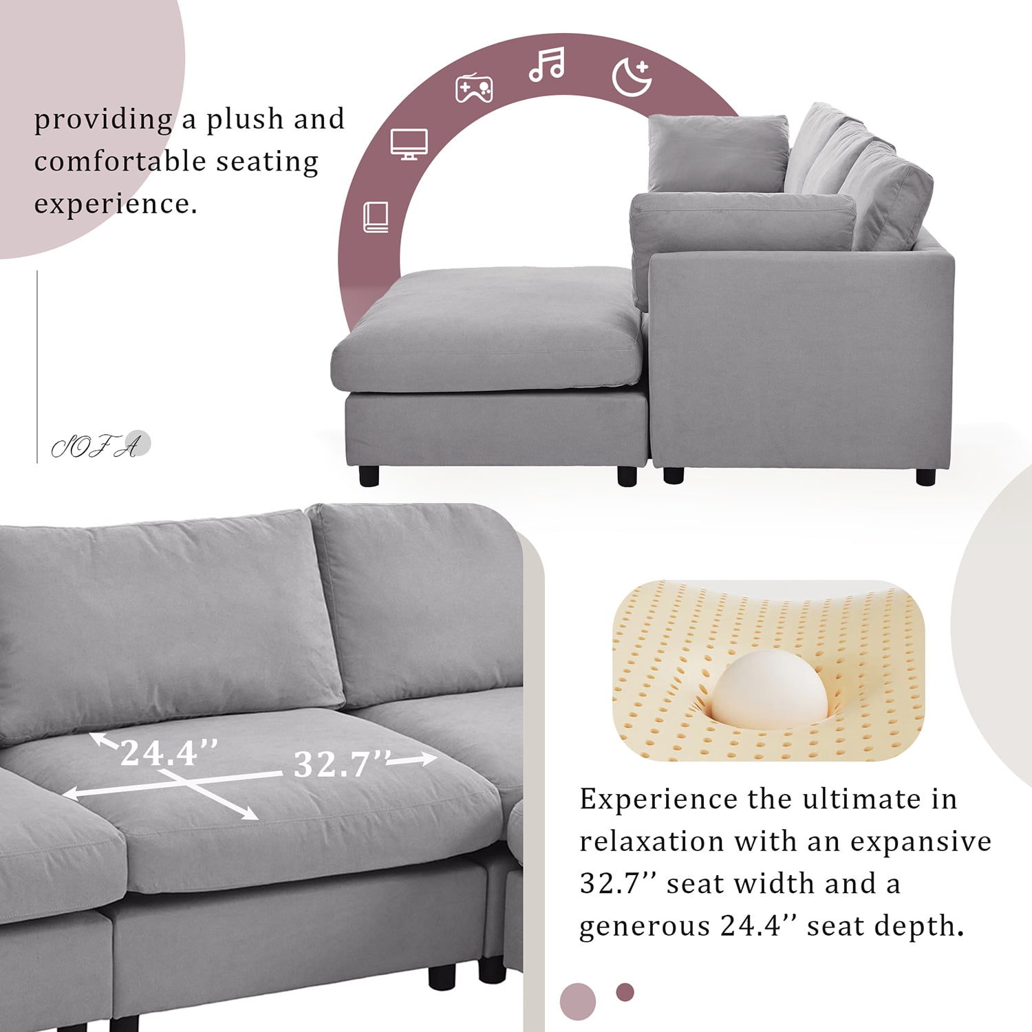 Kadyn Upholstery Convertible Sectional Sofa, L Shaped Couch with Reversible Chaise for Bedroom, Gray