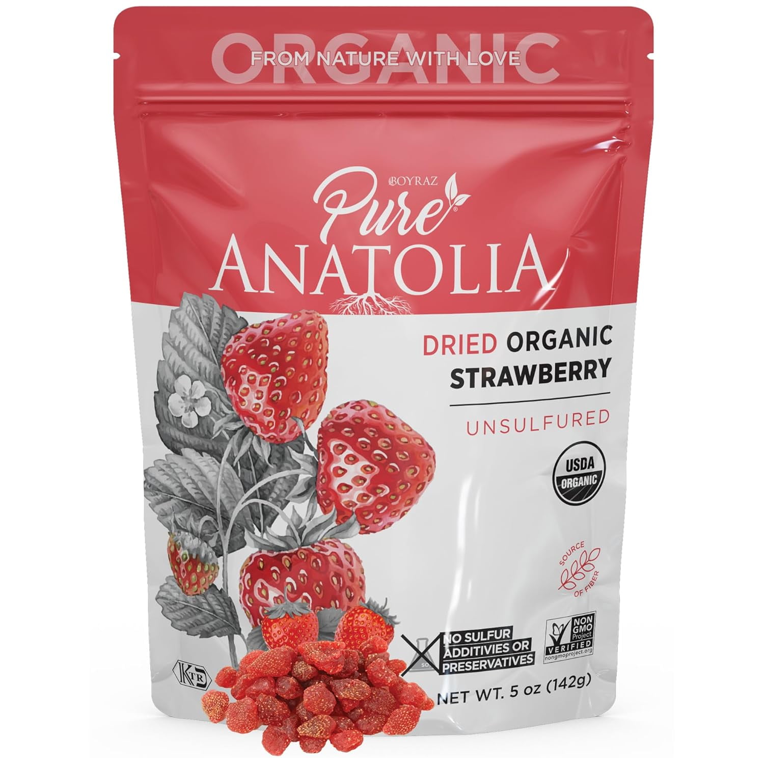 (2 pack) Pure Anatolia Organic Dried Strawberry Bites, 5 oz, 1 Pack