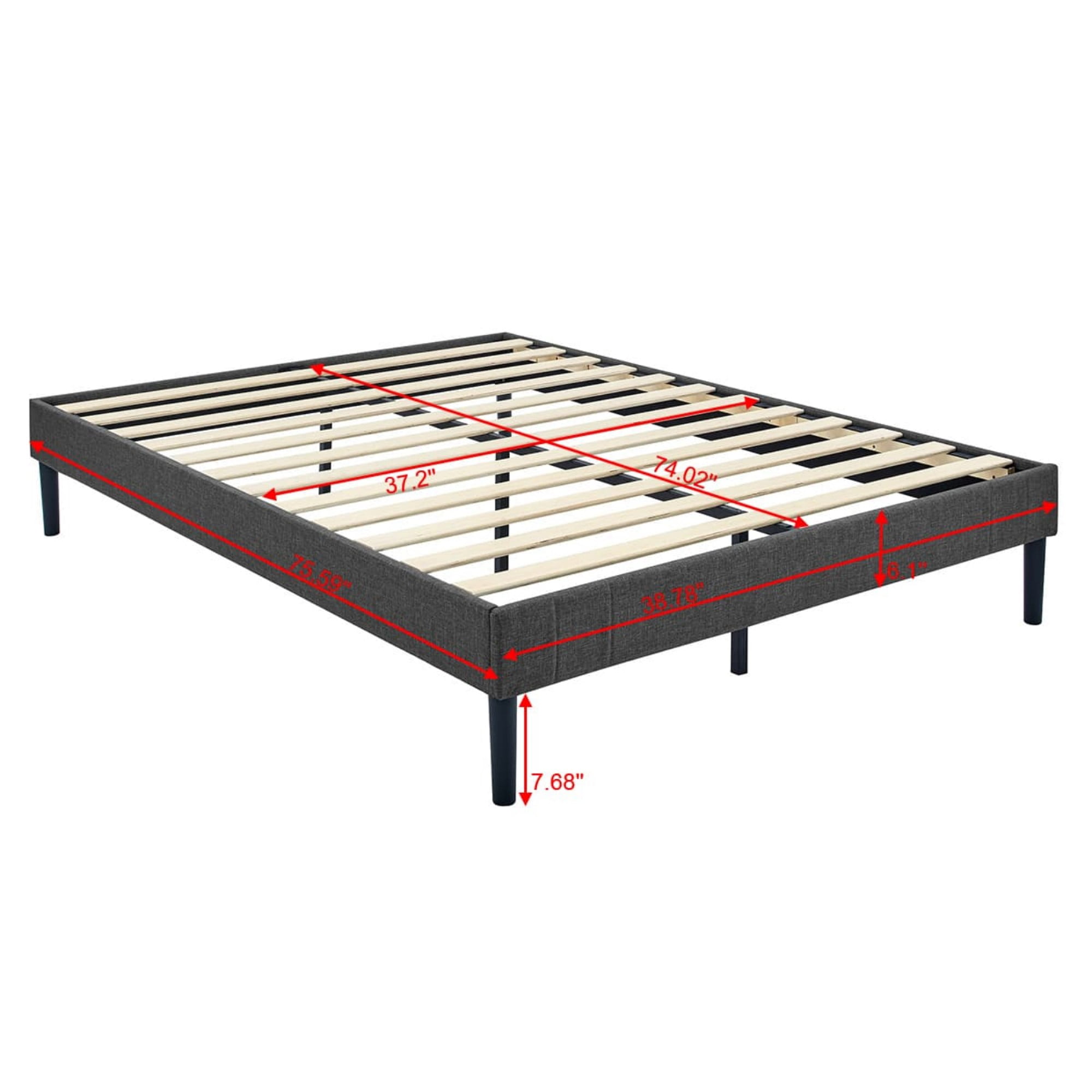 BSHTI Twin Size Platform Bed Frame with Wooden Slat Support, and a Center Support Leg, Linen Upholstery Material, Effortless Assembly,No Box Spring Needed, Gray