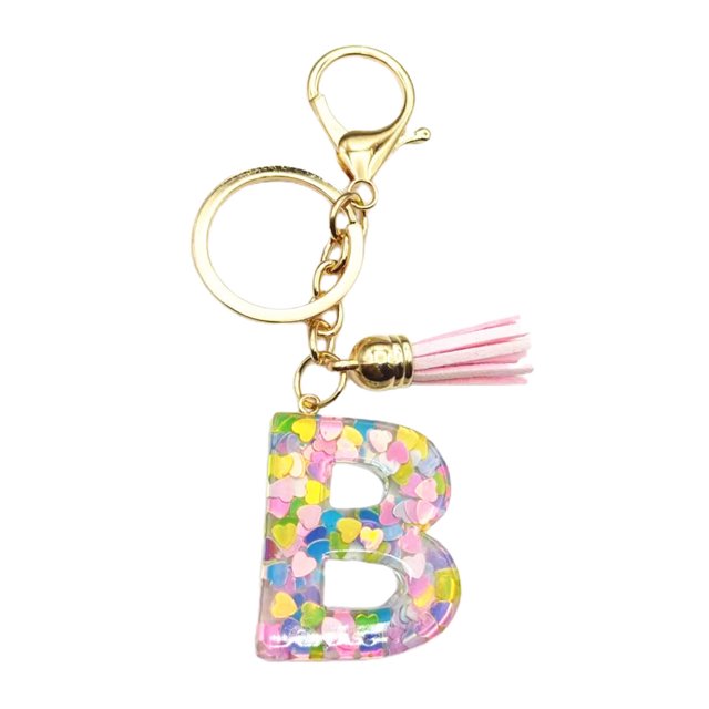 CSChome Initial Keychain with Pink Tassels Colorful Acrylic Initial Keychain with Pink Tassels Decor Letter Cup Pendant Keyring Water Bottle Decoration Birthday Gift