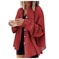 thumbnail image 2 of Women‘s Plaid Shirts Long Sleeve Flannel Lapel Button Down Pocketed Shacket Jacket Coats, 2 of 6