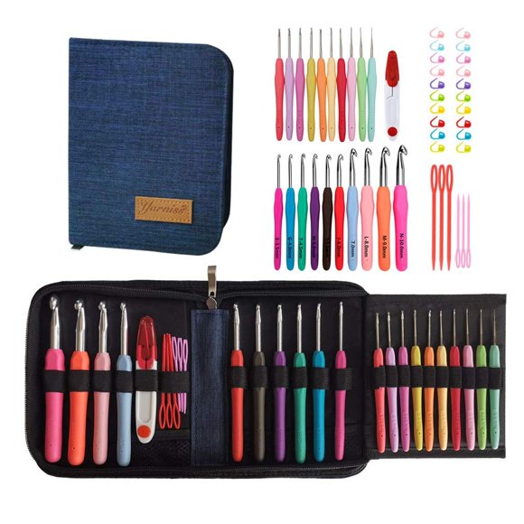Yarniss Juego Completo De Agujas De Crochet De 20 Tamaños, 0,5 Mm-10 Mm, Multicolor, Grandes Y Ergonómicas, Con Estuche Para Manos Artríticas