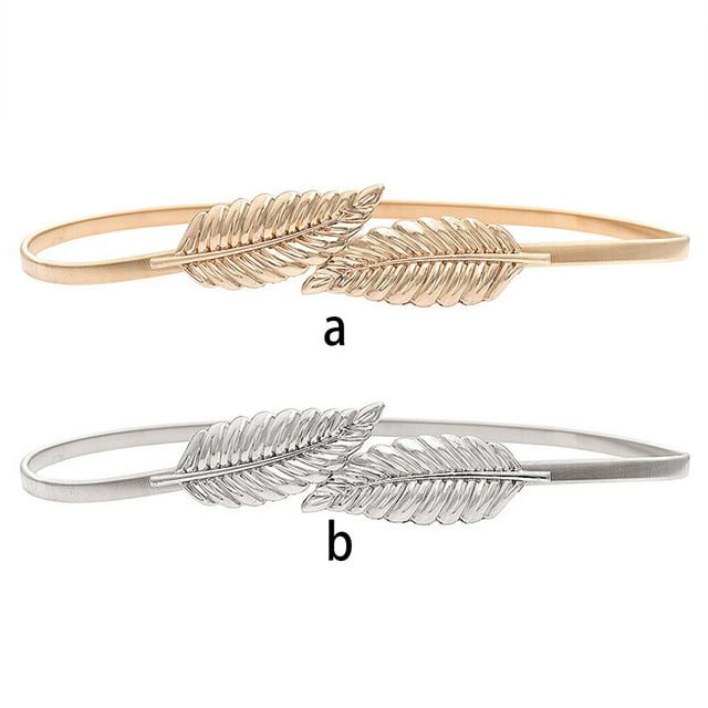 Ceinture de Robe Élastique Style Simple Feuilles Ajustables Sangle Extensible Manteau Matelassé Multicolore Ornements à Serrer Saint-Valentin 70cm/argent