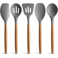 thumbnail image 4 of Zulay Kitchen Non-Stick Silicone Utensils Set with Acacia Wood Handles 5 Piece Silicone - Gray, 4 of 10