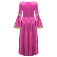 thumbnail image 4 of YEAHDOR Girls Renaissance Vintage Maxi Dress Velvet Long Bell Sleeve Medieval Princess Dress Up Costume Hot Pink 16, 4 of 7