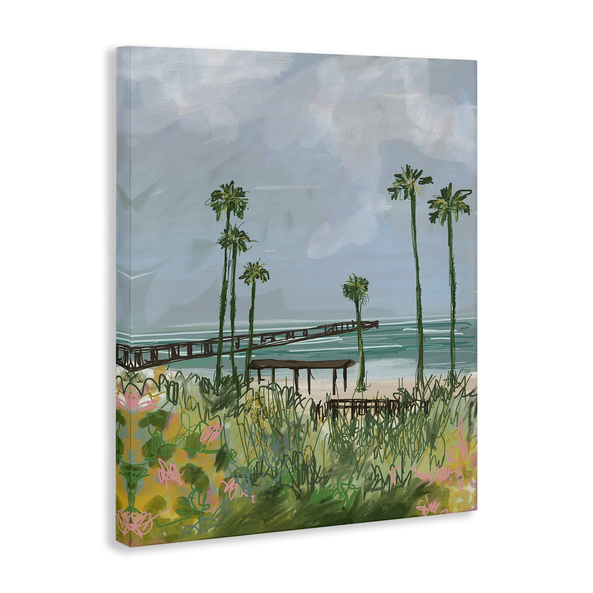 Stupell Industries Palm Trees Dock Scene Landscape Painting Gallery Wrapped Canvas Art Print Wall Art, 16 x 20