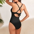 thumbnail image 4 of USNSM Criss Cross Tie Back Monokinis for Women One Piece Cutout Swimsuit Ruched Slimming Bathing Suit Black M, 4 of 5