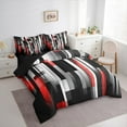 thumbnail image 3 of Manfei Black Red Gray Bedding Comforter Set 7-Piece, Modern Gradient Stripe Full Bedding Set, Contemporary Geometric Fitted Sheet Flat Sheet, Microfiber Bedroom Decor, 3 of 8