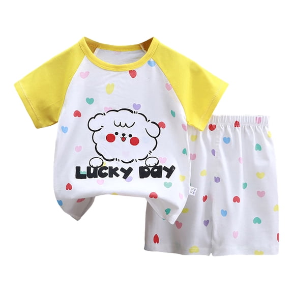 Baby Boys Girls Pajamas Sleepwear Set Cartoon Crew Neck Tee Shorts 2-3 Years 3-4 Years 4-5 Years Breathable Soft Cotton 2Pcs Beach Vacation Gift Ready (7-8 Years,Yellow)