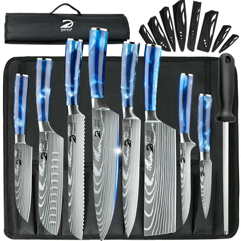  Kitchen Knife Set, 7-Piece Blue Cooking Knife Set with Round  Block, Sharp Stainless Steel Knives Set for Kitchen with Ergonomic Handle,  Professional Chef Knife Set for Home Family Restaurant (Blue): Home