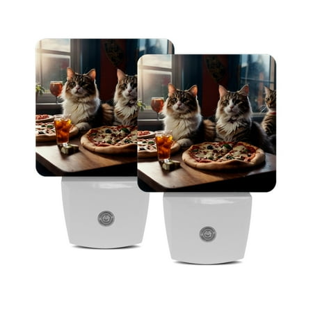 

LED Night Light Lamp with Smart Sensor Dusk to Dawn Sensor 2-Pack for Bedroom Bathroom Hallway White 0.5W Plug-in Animal Funny Pizza and Cats Cute