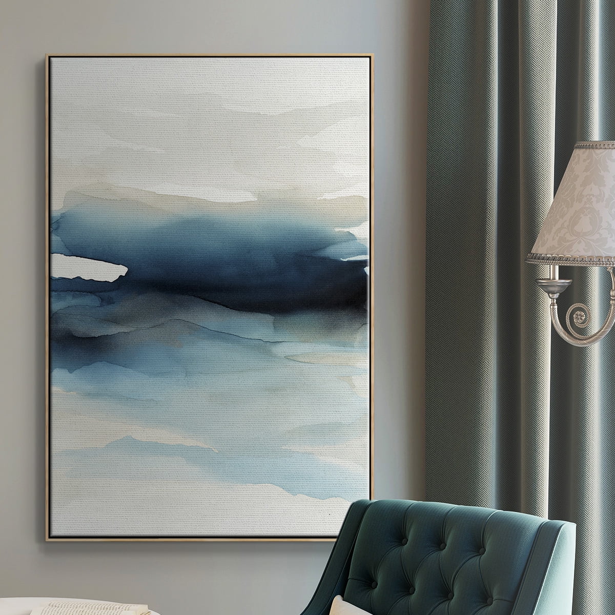 Waves II Framed Premium Gallery Wrapped Canvas - Ready to Hang - 17 x 25 - Natural Wood Floating Frame
