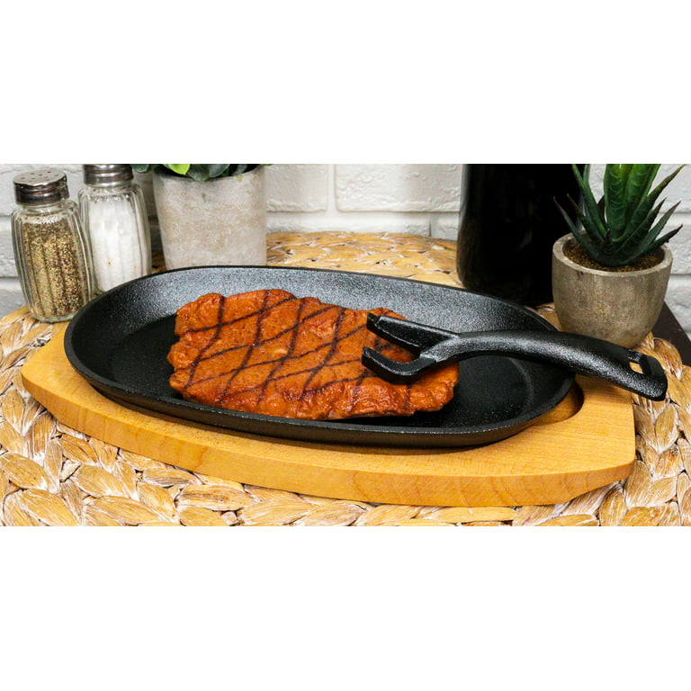 JapanBargain 1809, Sizzling Steak Plate Set with Wooden Base Cast Iron Fajita Skillet Server Plate for Home or Restaurant Use, Induction Cookware, 2