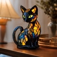 thumbnail image 3 of Stained Glass Cat Lamp Black Cat Accent Night Light for Spooky Gothic Home Decor Witchy Halloween Decorations for Home, Table Decor for Living Room, 3 of 6