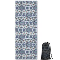 Blue Floral Ornament Pattern Hot Yoga Mat Towel Non Slip for Hot Yoga - Quick-Drying Yoga Mat Cover with 4 Corner Pockets with Travel Bag - Hot Yoga Towel Non Slip Grip Moisture Wicking Sweat 70"x26"
