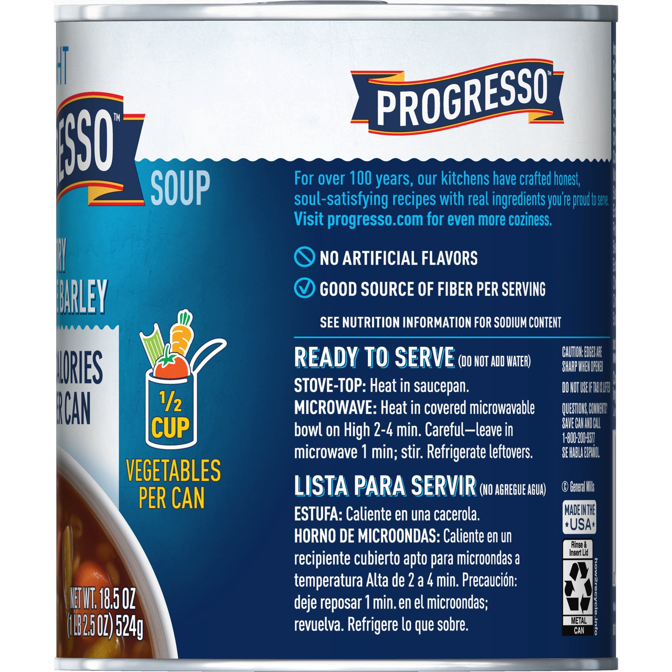 (12 pack) Progresso Light, Savory Vegetable Barley Canned Soup, 18.5 oz