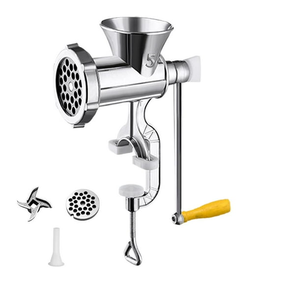 Heavy Duty Manual Meat Grinder - 5-in-1 Metal Sausage Stuffer & Spice Mincer, Non-Electric Food Processor for Grinding Meat, Sausage Stuffing, Spice Milling & Dough Making w/Stainless Steel Blades