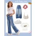 thumbnail image 6 of OYYN Girls Baggy Jeans Wide Leg High Waist Y2K Streetwear Boyfriend Skater Denim Pants School Casual Wear, 6 of 7