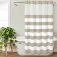 thumbnail image 3 of Beige Stripes No Hook Shower Curtain Waterproof, Bathroom Curtains with Snap in Liners and See Through Top Window, Simple Beige White Texture Hotel Style Bathtub Curtains Shower 36"Wx72"L, 3 of 8
