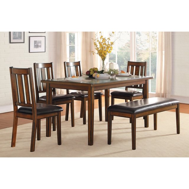 Modern Contemporary Espresso Finish Wooden 6pc Dining Table Set with Bench 4 Chairs Kitchen Dining Furniture